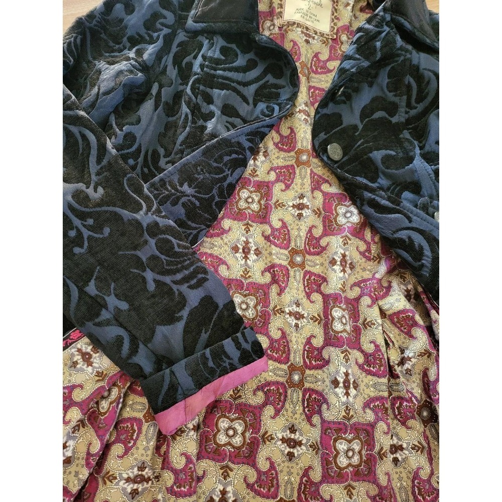 Free People Jacket Womens Size 2 Navy Paisley Peplum Velvet Floral Buttoned Boho - Picture 4 of 10
